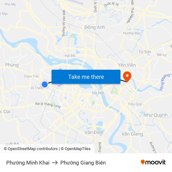 Phường Minh Khai to Phường Giang Biên map