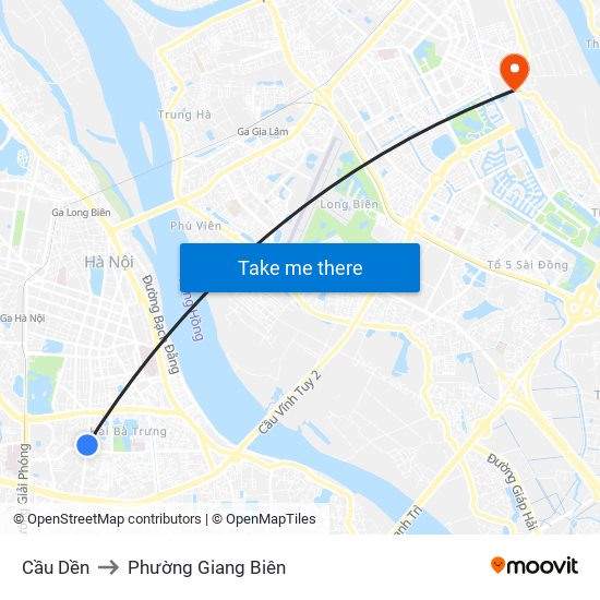 Cầu Dền to Phường Giang Biên map
