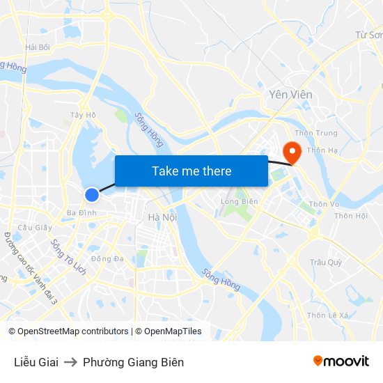 Liễu Giai to Phường Giang Biên map