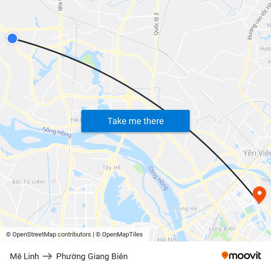 Mê Linh to Phường Giang Biên map