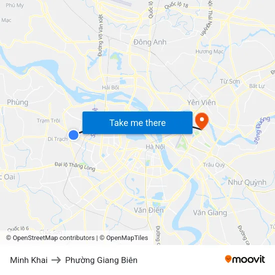 Minh Khai to Phường Giang Biên map
