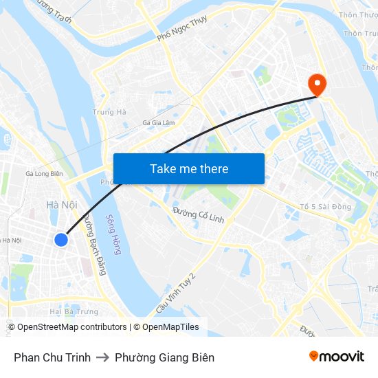 Phan Chu Trinh to Phường Giang Biên map