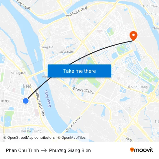 Phan Chu Trinh to Phường Giang Biên map