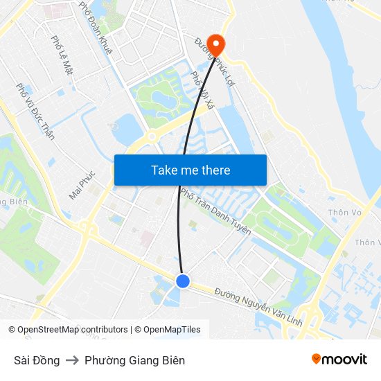 Sài Đồng to Phường Giang Biên map