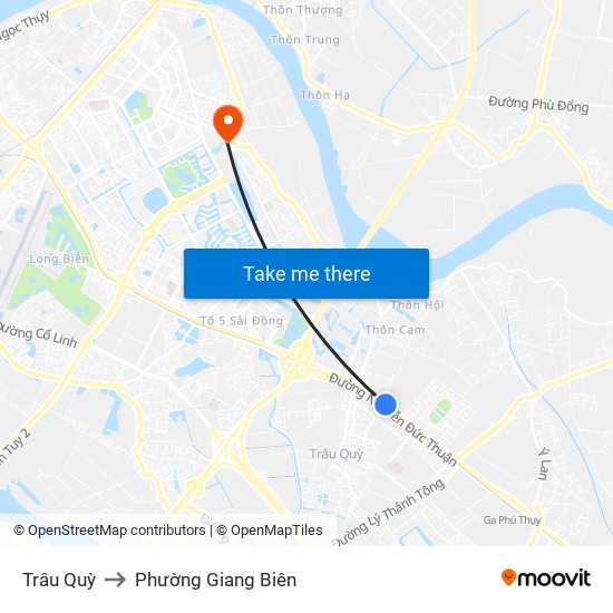 Trâu Quỳ to Phường Giang Biên map