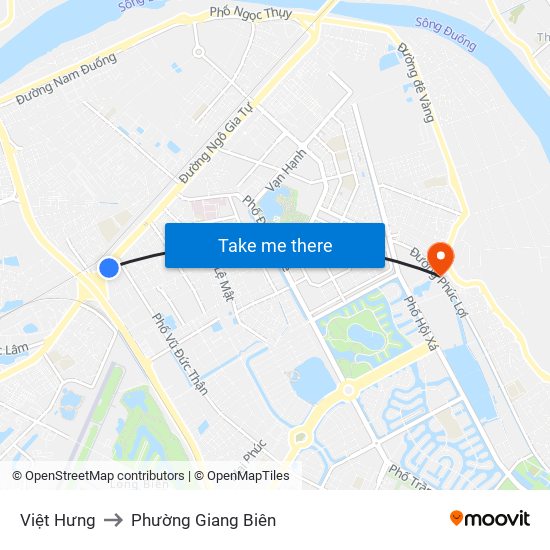 Việt Hưng to Phường Giang Biên map