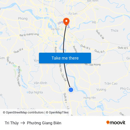 Tri Thủy to Phường Giang Biên map