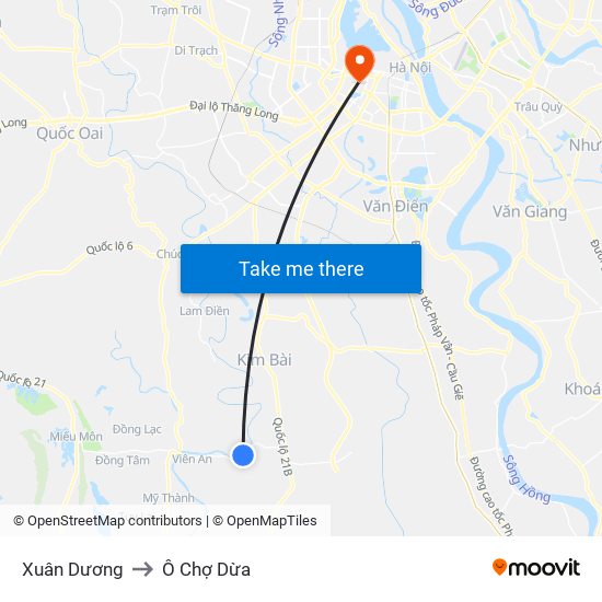 Xuân Dương to Ô Chợ Dừa map