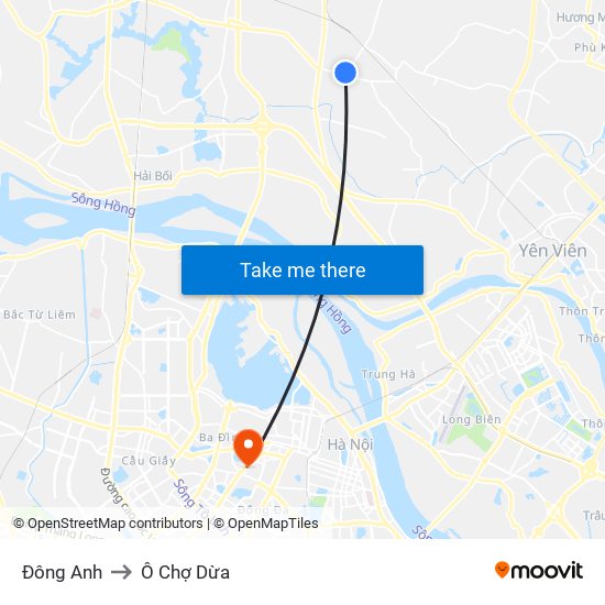 Đông Anh to Ô Chợ Dừa map