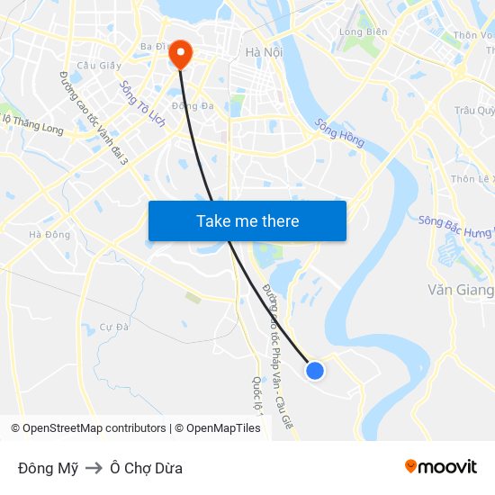 Đông Mỹ to Ô Chợ Dừa map