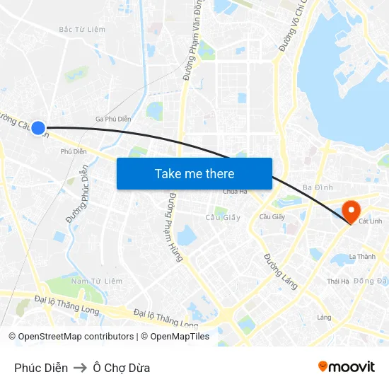 Phúc Diễn to Ô Chợ Dừa map