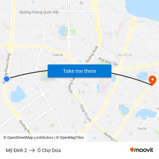 Mỹ Đình 2 to Ô Chợ Dừa map