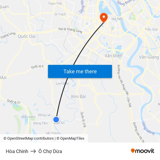 Hòa Chính to Ô Chợ Dừa map