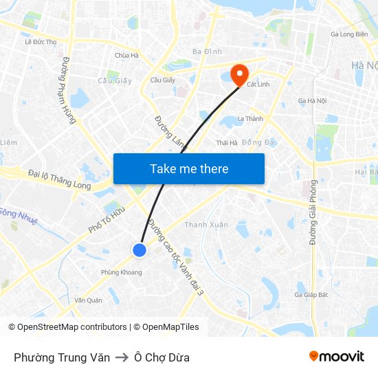 Phường Trung Văn to Ô Chợ Dừa map