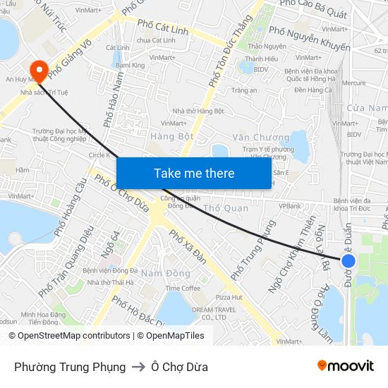 Phường Trung Phụng to Ô Chợ Dừa map