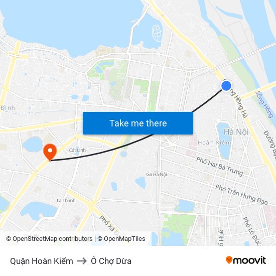 Quận Hoàn Kiếm to Ô Chợ Dừa map