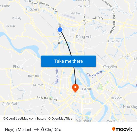 Huyện Mê Linh to Ô Chợ Dừa map