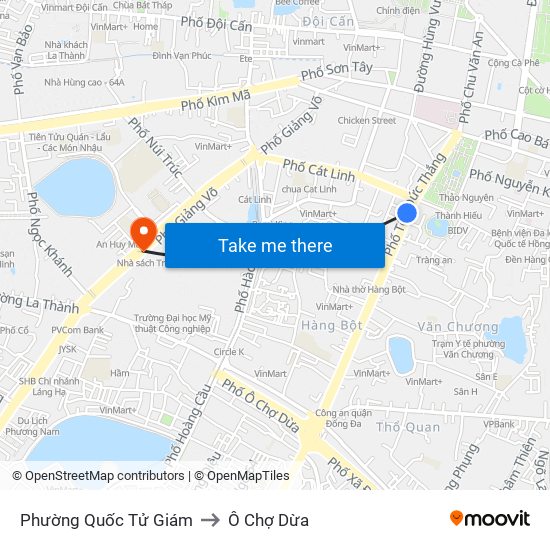 Phường Quốc Tử Giám to Ô Chợ Dừa map