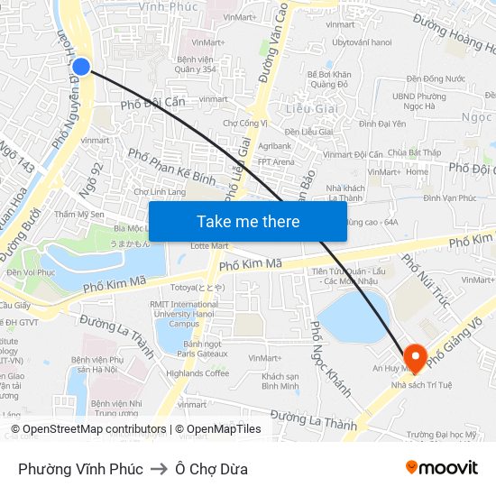 Phường Vĩnh Phúc to Ô Chợ Dừa map