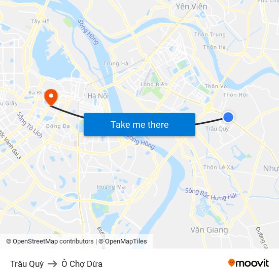 Trâu Quỳ to Ô Chợ Dừa map