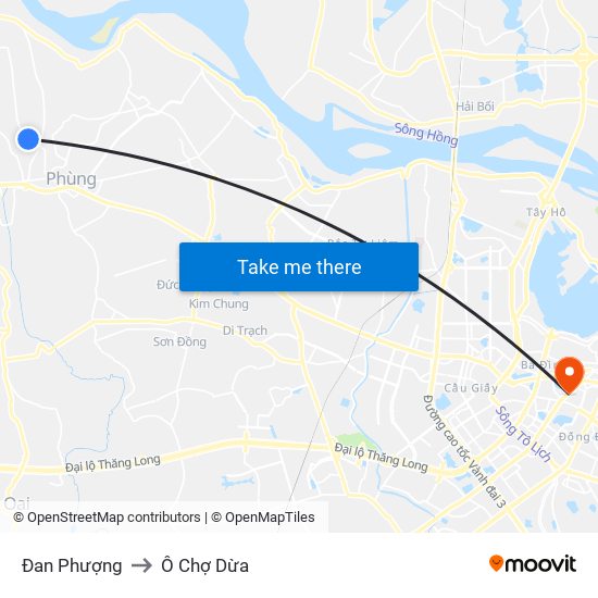 Đan Phượng to Ô Chợ Dừa map