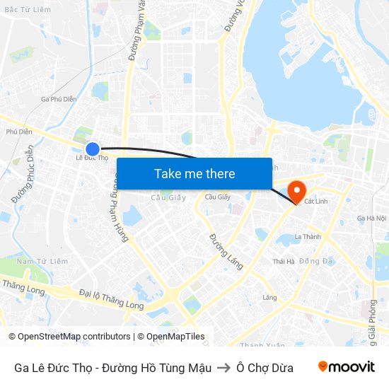 Ga Lê Đức Thọ - Đường Hồ Tùng Mậu to Ô Chợ Dừa map