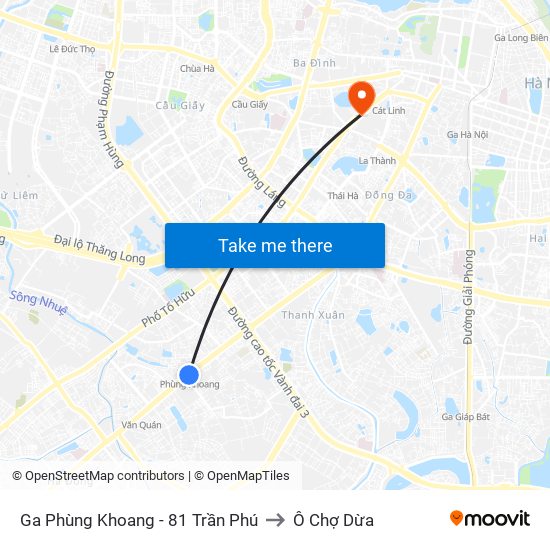 Ga Phùng Khoang - 81 Trần Phú to Ô Chợ Dừa map