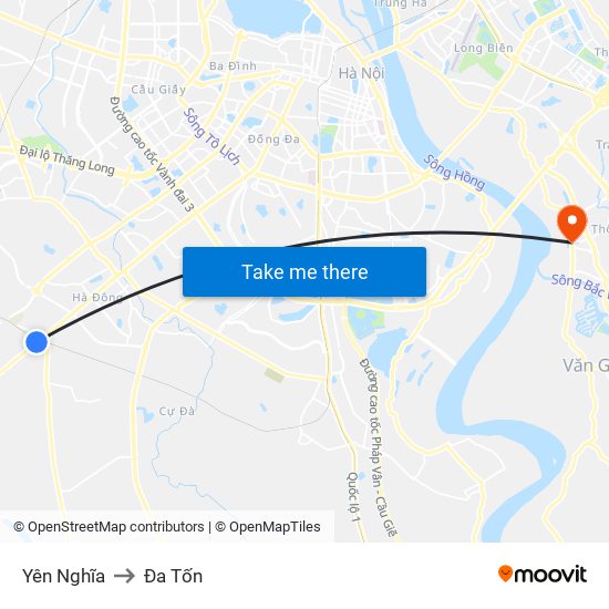 Yên Nghĩa to Đa Tốn map