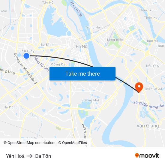 Yên Hoà to Đa Tốn map