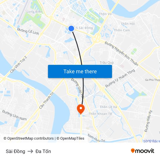 Sài Đồng to Đa Tốn map