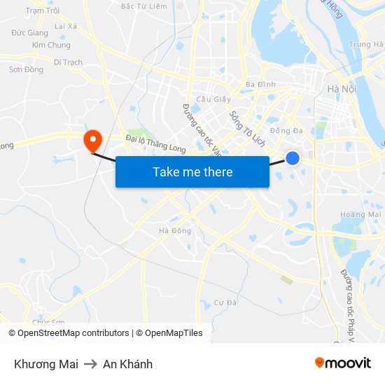 Khương Mai to An Khánh map