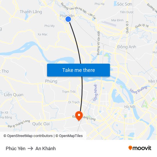 Phúc Yên to An Khánh map