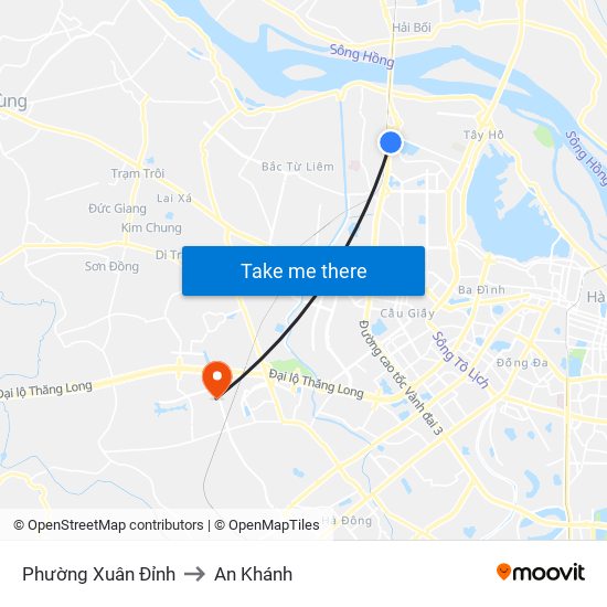 Phường Xuân Đỉnh to An Khánh map