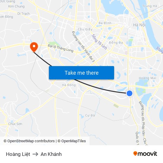 Hoàng Liệt to An Khánh map