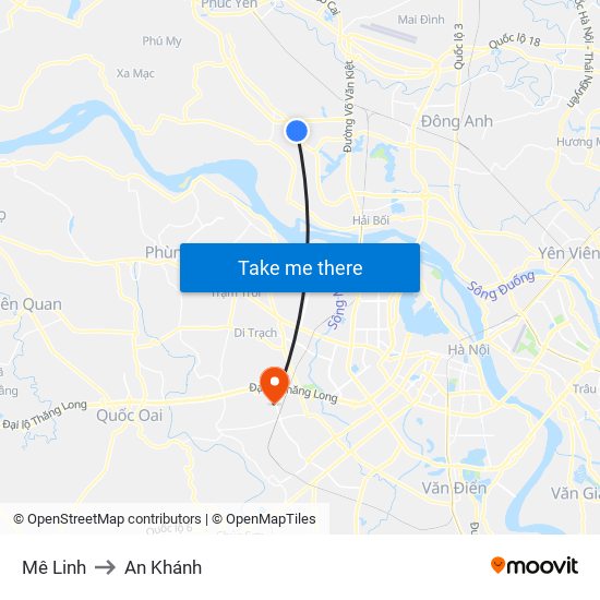 Mê Linh to An Khánh map