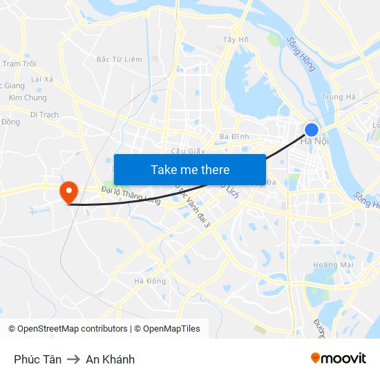 Phúc Tân to An Khánh map