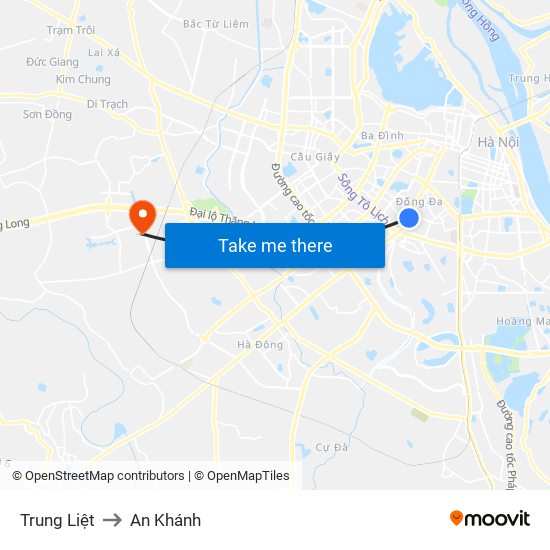 Trung Liệt to An Khánh map