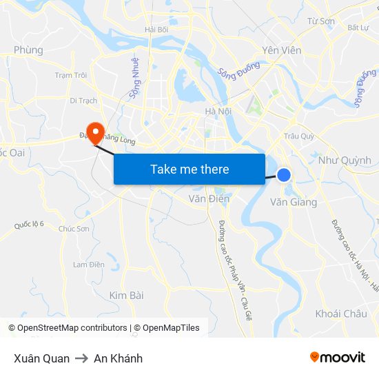 Xuân Quan to An Khánh map