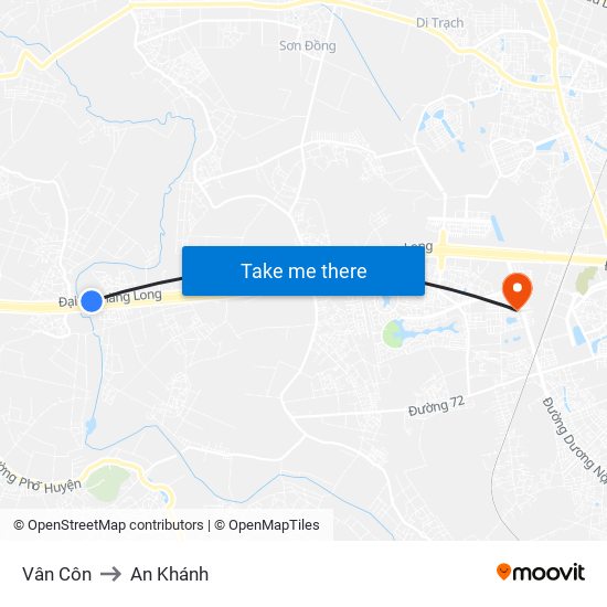 Vân Côn to An Khánh map