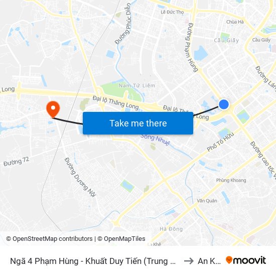 Ngã 4 Phạm Hùng - Khuất Duy Tiến (Trung Tâm Hội Nghị Quốc Gia) to An Khánh map