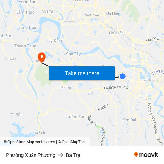 Phường Xuân Phương to Ba Trại map