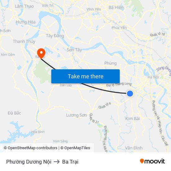 Phường Dương Nội to Ba Trại map