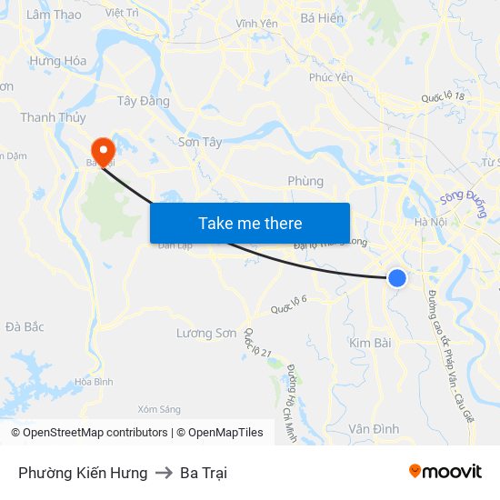 Phường Kiến Hưng to Ba Trại map