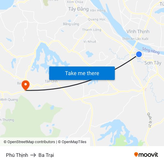 Phú Thịnh to Ba Trại map