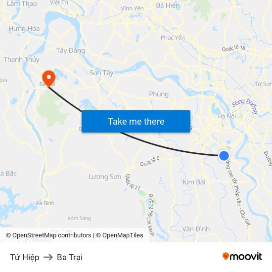 Tứ Hiệp to Ba Trại map