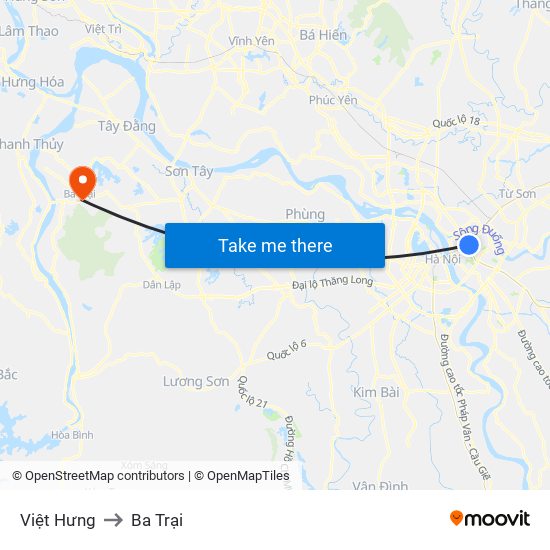 Việt Hưng to Ba Trại map