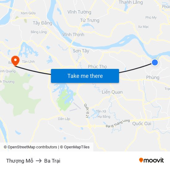 Thượng Mỗ to Ba Trại map