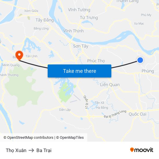 Thọ Xuân to Ba Trại map