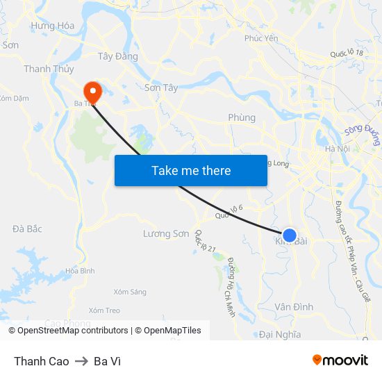Thanh Cao to Ba Vì map