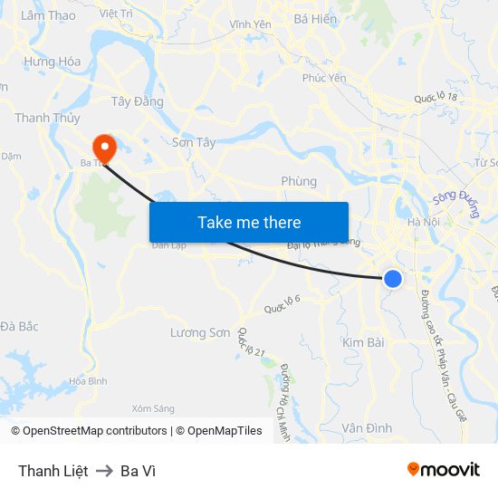Thanh Liệt to Ba Vì map